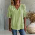 thumbnail image 2 of Rhuody Women Tops Short Sleeve V Neck Loose Color T Shirt Women'S Clothing Light Green, 2 of 4