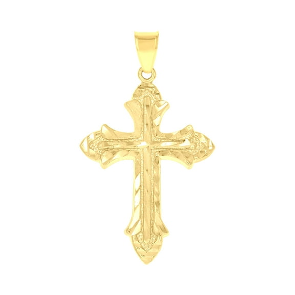 10k 10Kt Yellow Gold Diamond-Cut Mens Cross Religious Charm Pendant