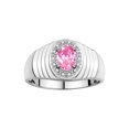 thumbnail image 1 of RYLOS Men's Rings Sterling Silver Classic Halo Of  Diamonds 7X5MM Oval Gemstone Ring Pink Ice October Birthstone Rings For Men Size 9, 1 of 7