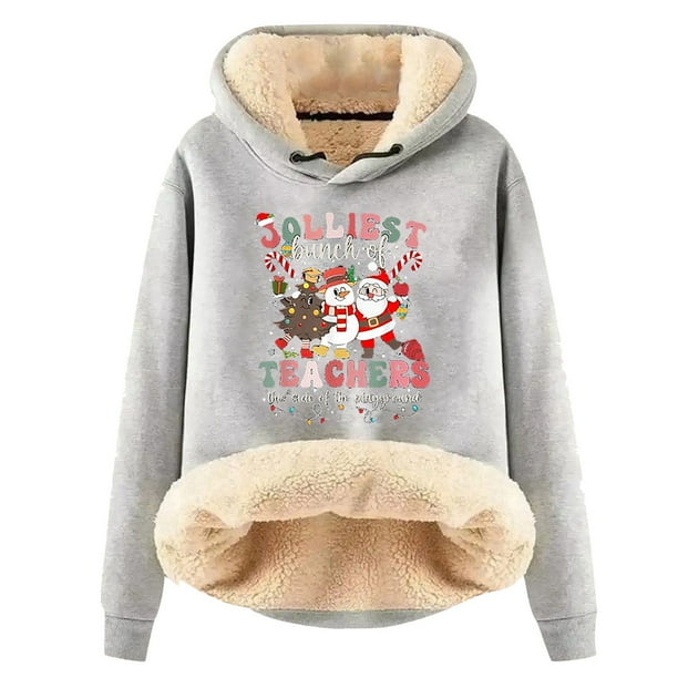 WILLBEST Sudadera con Capucha para Mujer, Otoño/Invierno, con Estampado Navideño de Letras, Gruesa y Cálida X-Grande