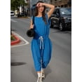 thumbnail image 3 of Czanzd Women's Backless Athletic Jumpsuit Wide Leg Sleeveless Romper with Pockets,Blue,XS, 3 of 7