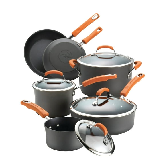 Rachael Ray Bright's 10 Piece Nonstick Pots and Pans Set, Gray