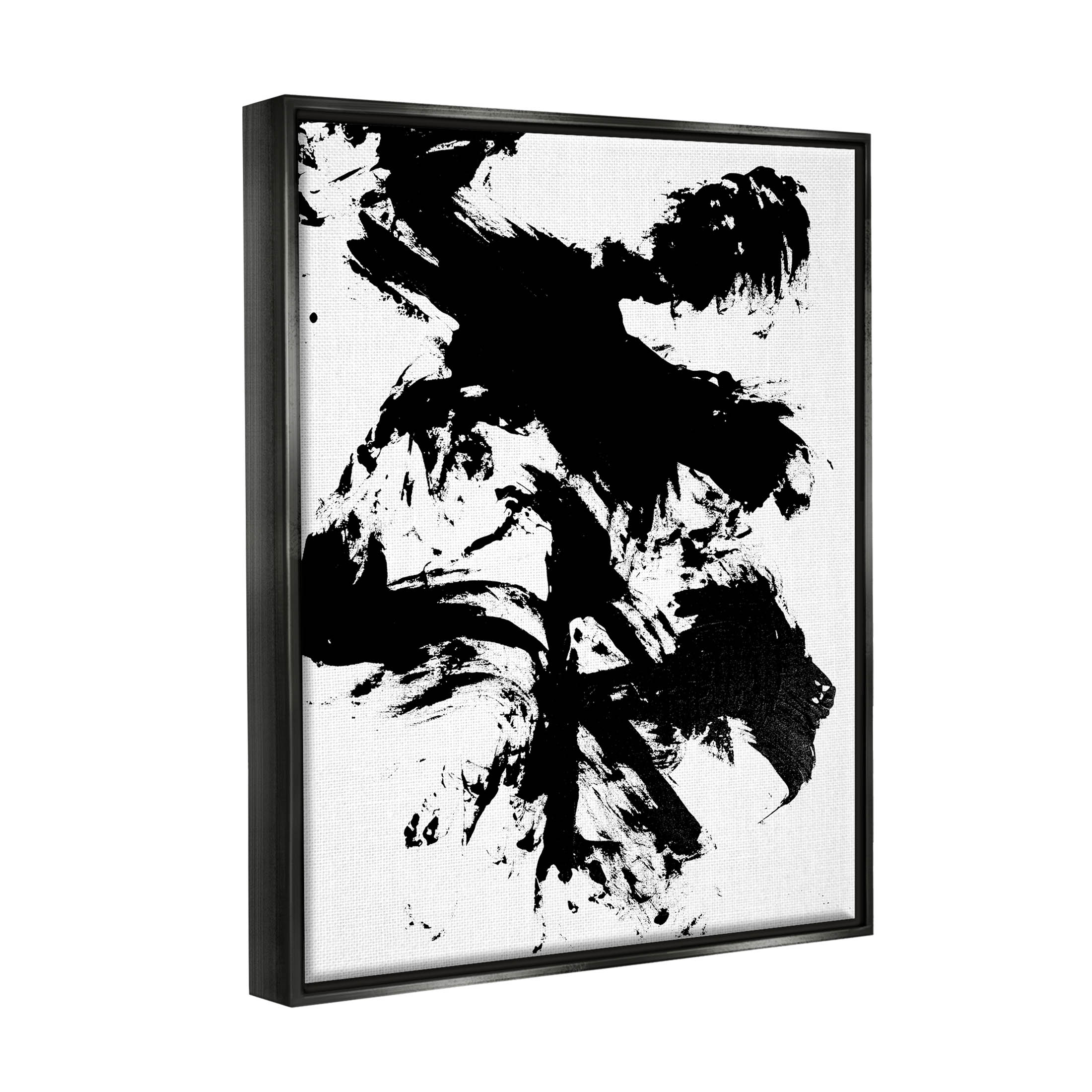 Modern Silhouette Brushed Shape Abstract Graphic Art Jet Black Framed Art Print Wall Art