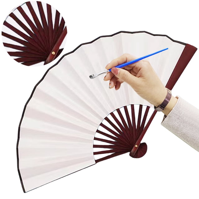 Abanico Plegable 10 Pulgadas Tela Pintura Artesanal Del para Bodas (blanco)