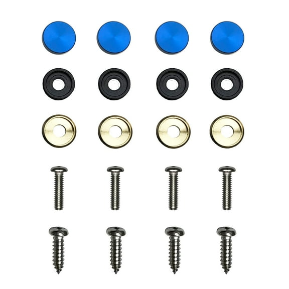 KA Depot Set of 4 Blue Aluminum Screw On Type Caps with Stainless Steel Scerws Hardware for License Plate Frame Holder