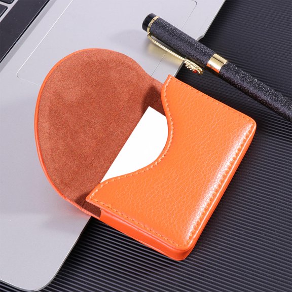 ETEREAUTY Orange PU Business Card Organizer for Easy Access, Secure Card Holding and , 1 Piece