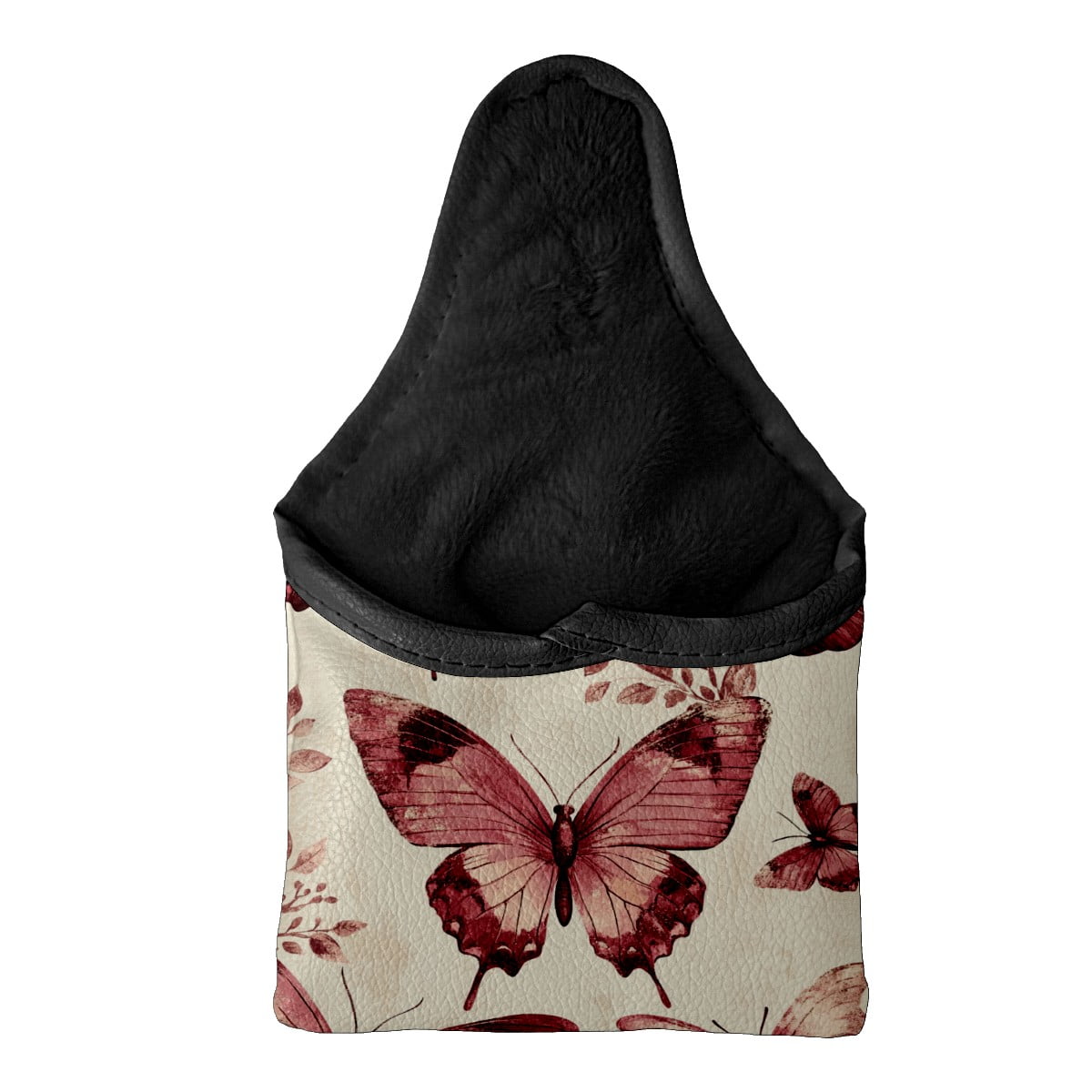 Golf Mallet Putter Cover Premium Leather Waterproof Golf Putter Head Cover with Magnetic Closure Rose-red Butterfly