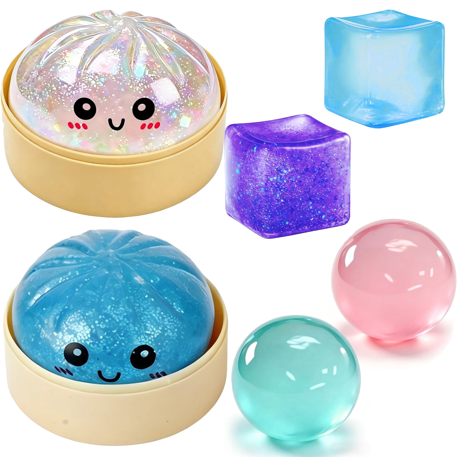 6 Pcs Squeeze Toy Set, Dumpling Squeeze Toys, Soft Ice Cube Shape, Coconut Oil Stress Relief Ball, Sensory Hand Desk Toy