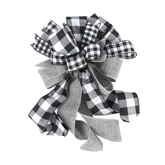 Christmas Checked Tree Topper, Large Toppers Bow, Black and White Plaid Buffalo Decorative Bows for Christmas Decoration, 22.83*12.99 Inches