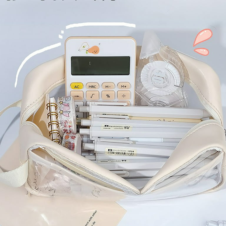 1pc White Single Layer Clear Transparent Stationery Bag With Handle, Simple  Style Multipurpose Bag For Students & Office Workers