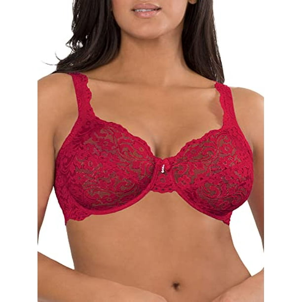 Smart & Sexy Women's Plus Size Signature Lace Unlined Underwire Bra with  Added Support, No No Red, 36DDD