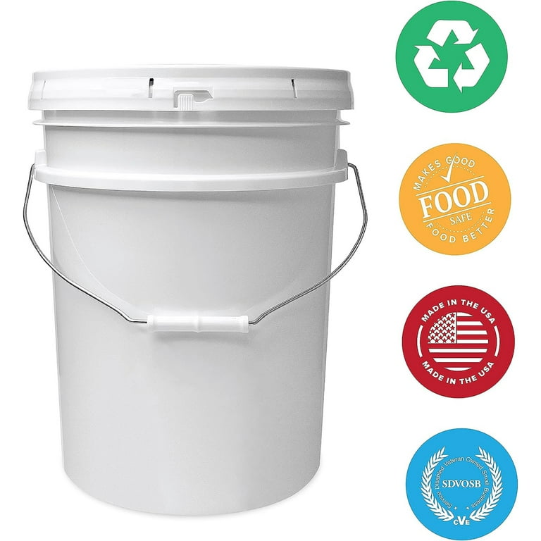 BSL 3.5 Gallon Food Grade White Bucket with Handle & Lid - Set of 3 - BPA  Free Premium Grade HPDE