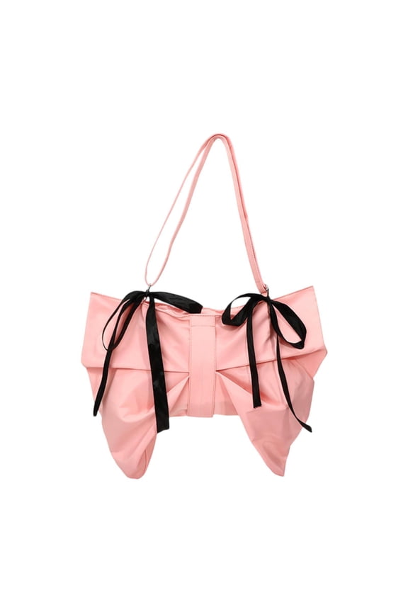 Bow Shoulder Bag Casual Lightweight Nylon Cute Bow Purse for Travel Party Street Pink