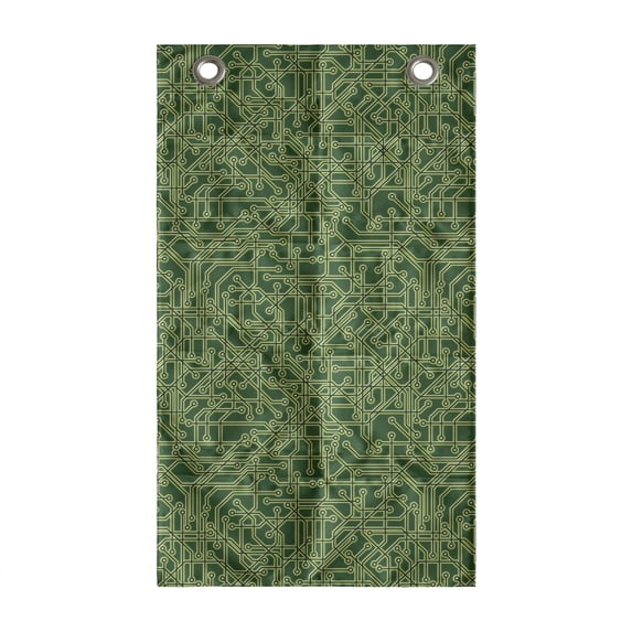 Abstract Green Hanging Pocket Organizer, Futuristic Grid Pattern of Lines with Dotted Ends, Printed Polyester Storage Bag with Pockets, 21" x 31", Hunter Green Pale Green