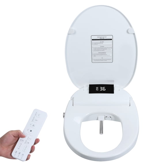 solautey Electric Bidet Toilet Seat, with Wireless Remote and Side Panel, Elongated Heated Toilet Seat with Instant Warm Water & Dryer, Self-Clean Nozzle, Automatic Flip Cover