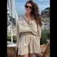 thumbnail image 5 of Conjuntos de 2 Piezas para Mujer: Camisas de Corta con Botones, Ropa de Estar por Casa, Pantalones Cortos de Verano con Bolsillos. Caqui S, 5 of 10