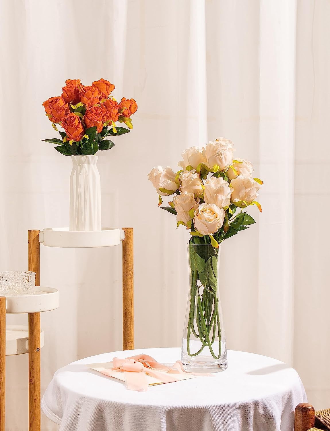 Artificial Silk Roses Fake Flowers Bouquet Long Stems for Wedding Home Party Decoration(Burnt Orange)