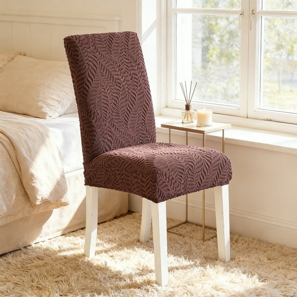 HIGERH Housses de Chaise de Salle à Manger Élastiques / Housses en Tricot Extensible Semi-Circulaire / Polyester Lavable à la Machine / Gris, Gris Foncé, Kaki, Café, Brun