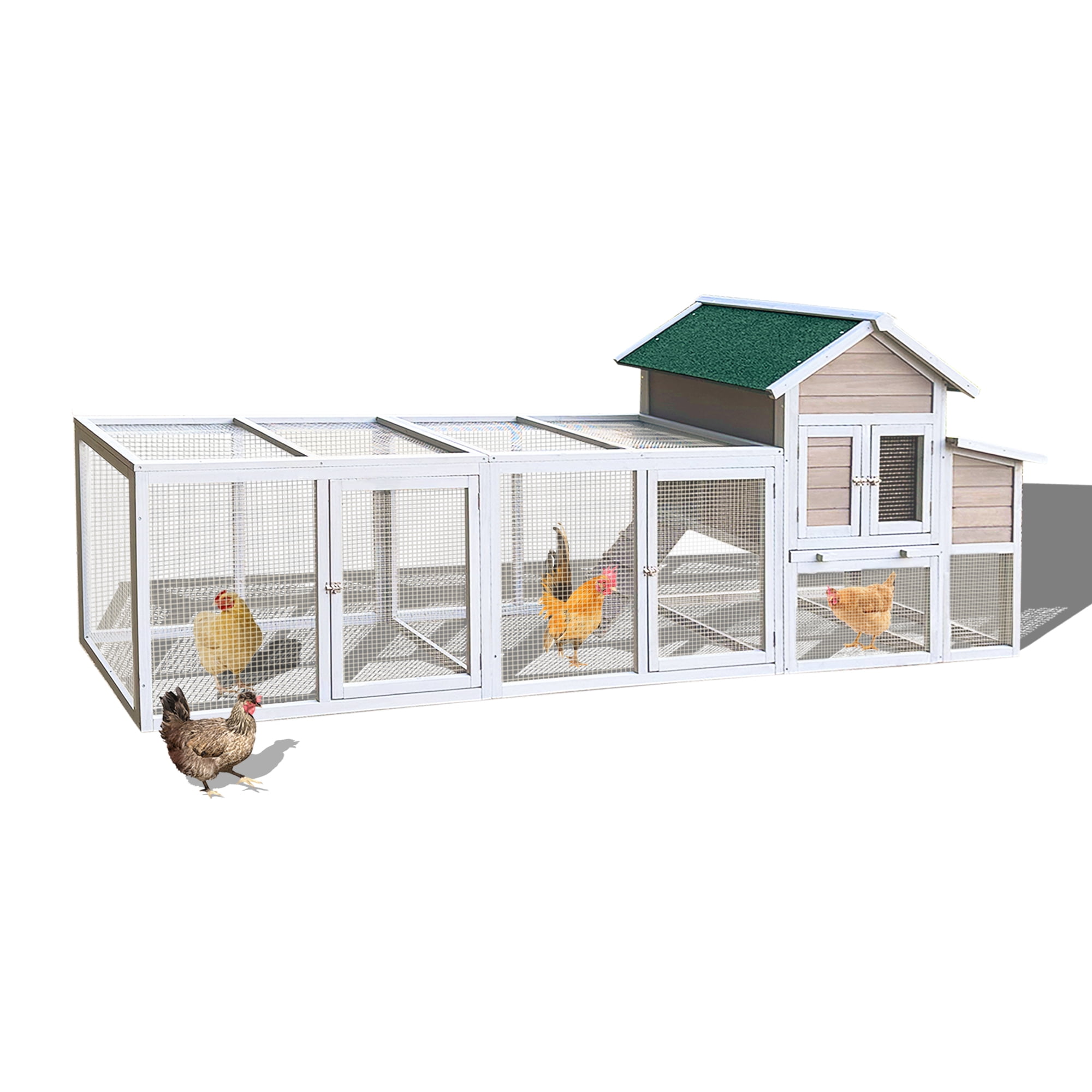 Pefilos 112" 2-Story Wood Large Chicken Coop with Run, Outdoor Wire Fence Poultry Cage for 4-6 Rabbits, Hen House with Nest Box, Gray Pefilos 112" 2-Story Wood Large Chicken Coop with Run, Outdoor Wire Fence Poultry Cage for 4-6 Rabbits, Hen House with Nest Box, Gray
