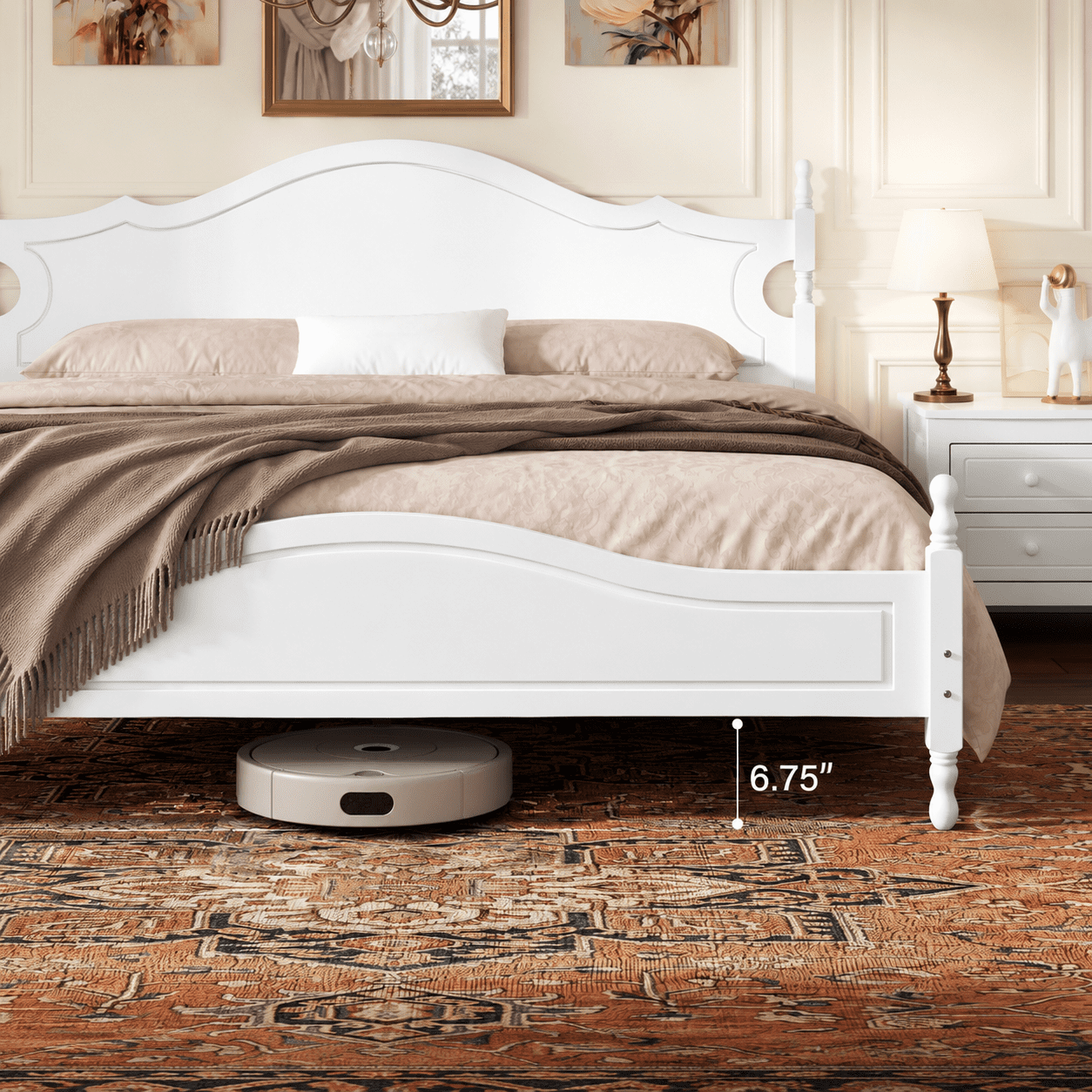 Euroco Wood King Size Platform Bed, White