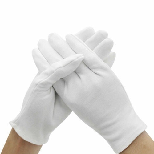 Gants blancs de cérémonie en coton épais à 3 nervures poignet fermé par  bouton-pression.