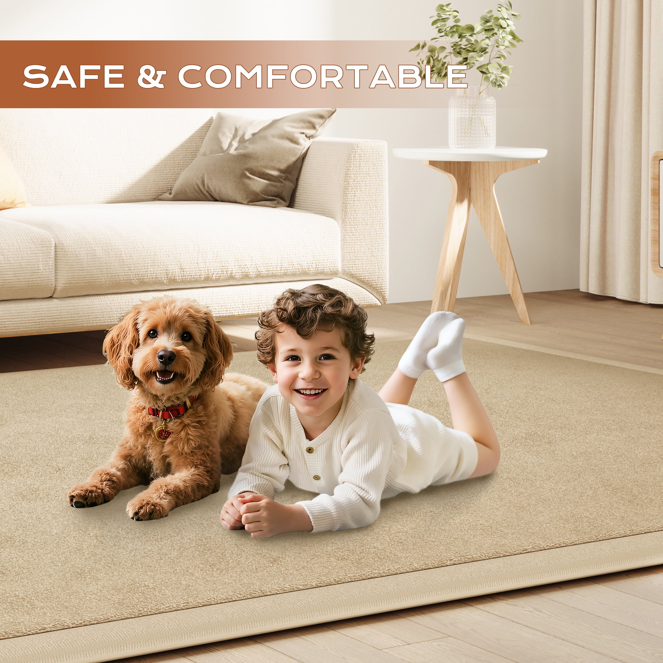 Loartee Baby Play Mat for Floor - 59" x 59" Non-Slip Coral Velvet Memory Foam Nursery Crawling 1.18" Thick Rug for Babies, Toddlers, Infants, Kids, Brown