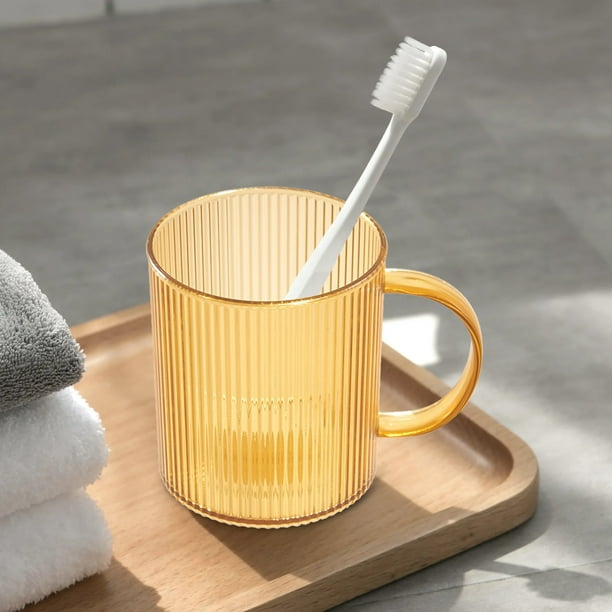 Enjuague bucal transparente con asa | Vaso de plástico transparente de 400 ml | Estética de baño moderna y duradera | Multicolor | Fácil limpieza | 4.7x3.7x3.3in | 1 paquete