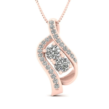 1/2cttw Diamond two stone Pendant Necklace in 10k White Gold (G-H, I2-I3, 1/2ctw, 18 Inches)
