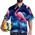 thumbnail image 4 of Starry Sky Flamingo Men's Poplin Casual Printed Button Down Short Sleeve Summer Beach Shirts Unisex, 4 of 6