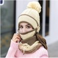 thumbnail image 4 of Sunjoy Tech 3 in 1 Winter Knitted Beanie Hat Face Neck Warmer Set for Women Girls Fleece Lining Ski Caps Warm Face Cover Neck Scarf Gloves with Pompom, 4 of 8