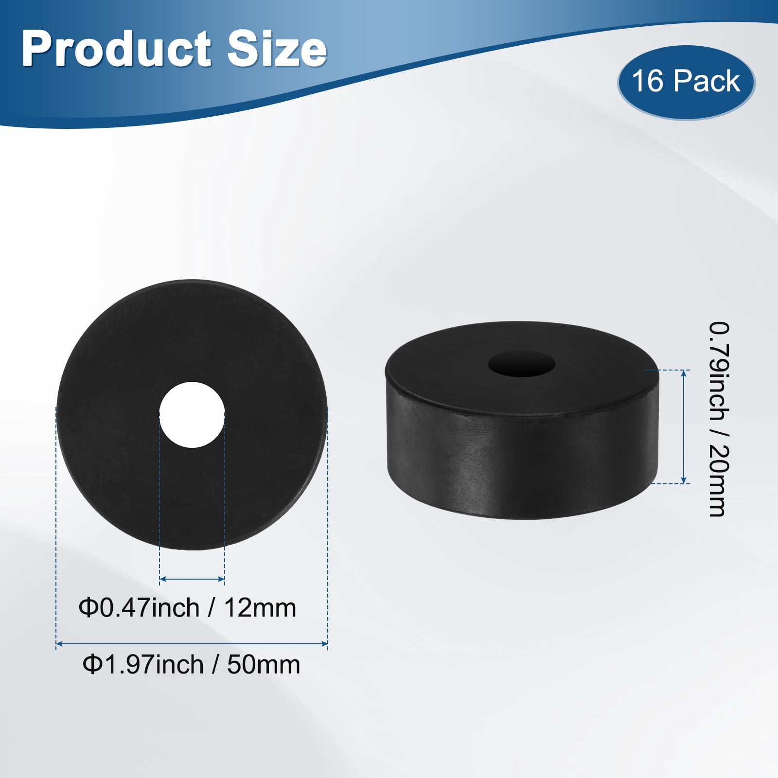 Uxcell 16-Pack Rubber Spacer 0.47" ID x 1.97" OD x 0.79" Thick Vibration Pads