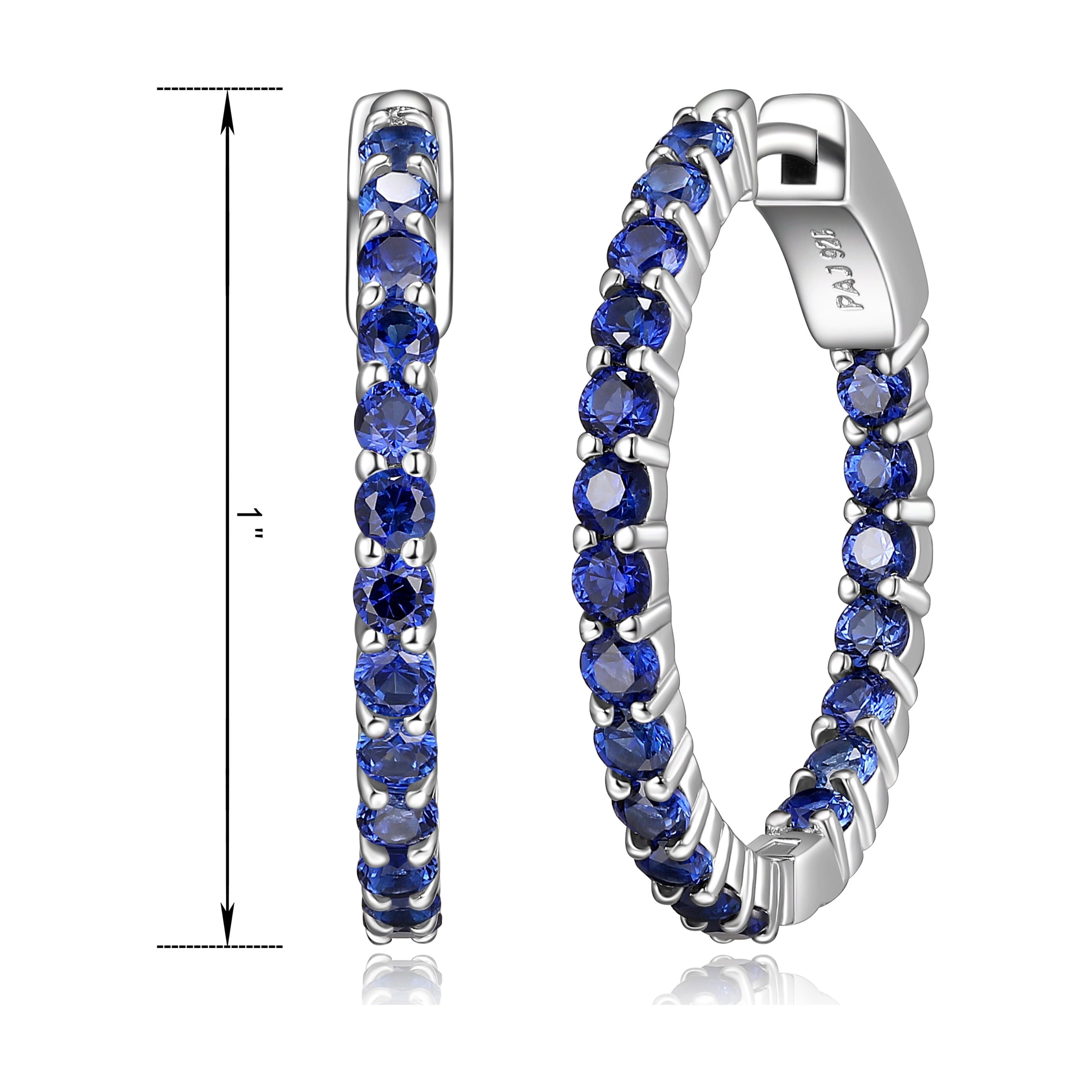 Forever Facets Created Sapphire Hoop Earrings in Sterling Silver, Adult Female