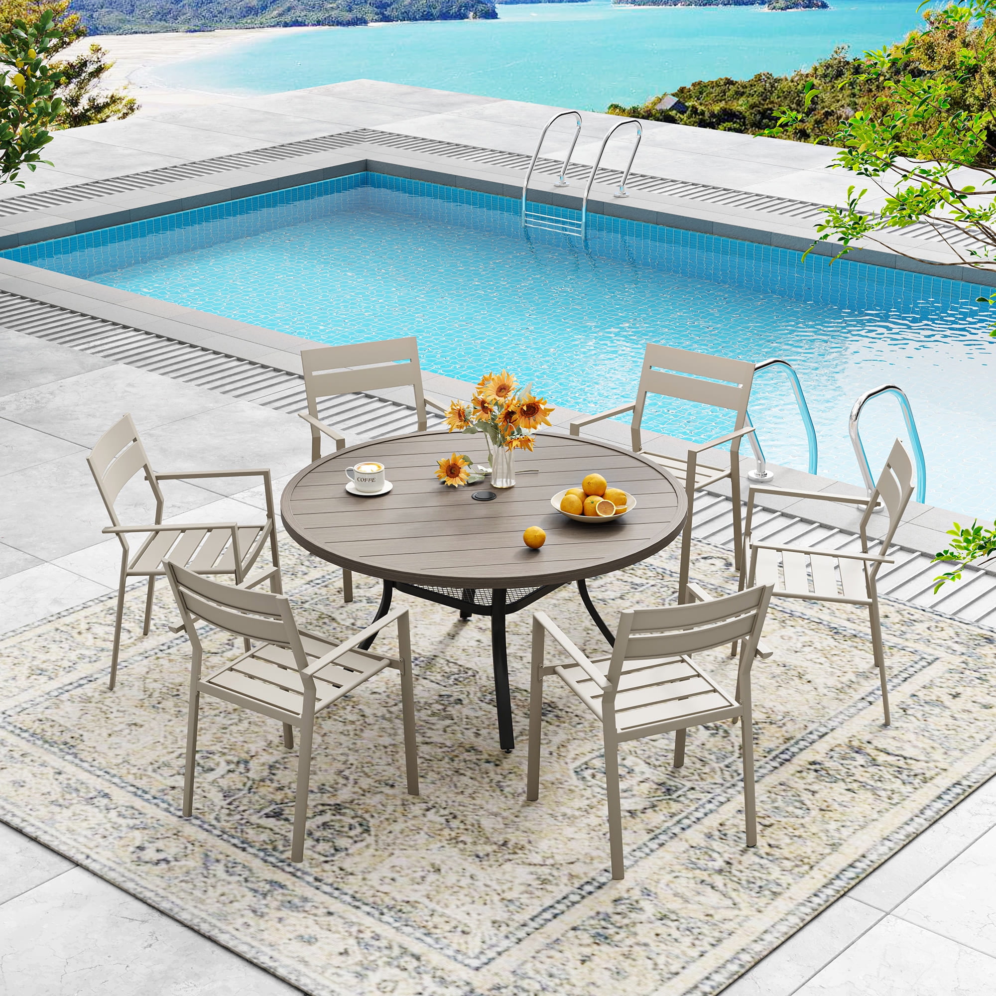 Vicllax Outdoor Patio Dining Chairs Set of 6, Stackable metal chairs with All-Weather Steel Metal Frame for Yard Deck Poolside Porch, Sandshell