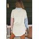 thumbnail image 1 of ABPHQTO Camisa rosa con bolsillos arrugados colorblock de mujer, 1 of 5