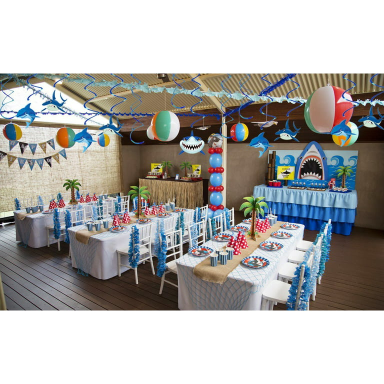 Shark Party Supplies Summer Hanging Swirls - Sea/Sharknado/Kids Birthday  Decorations Splash Ceiling Foil Ornaments（30 PCS）