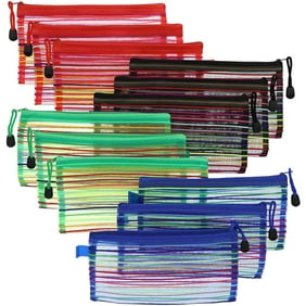 12-Pack Mesh Zipper Pencil Pouch with Rainbow Stripes, 4 Assorted Colors