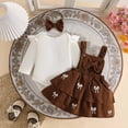thumbnail image 5 of enyan Baby Girls Christmas Outfits Long Sleeve Onesie Romper+Suspender Skirt Set+Headband 3Pcs Fall Winter Clothes Brown，12-18 Months, 5 of 7