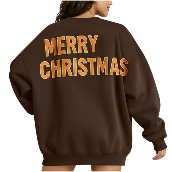 Atogsazn Womens Christmas Oversized Sweatshirt Casual Long Sleeve Pullover Sweatshirts Loose Fit Tops Clothes 01-Coffee S Fashion