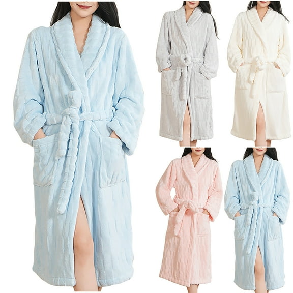 Kilaqueen Womens Long Hooded Plush Robe Soft Thick Warm Fleece Bathrobe Full Length House Coat with Shawl Collar Soft Warm Oversized Womens Robe