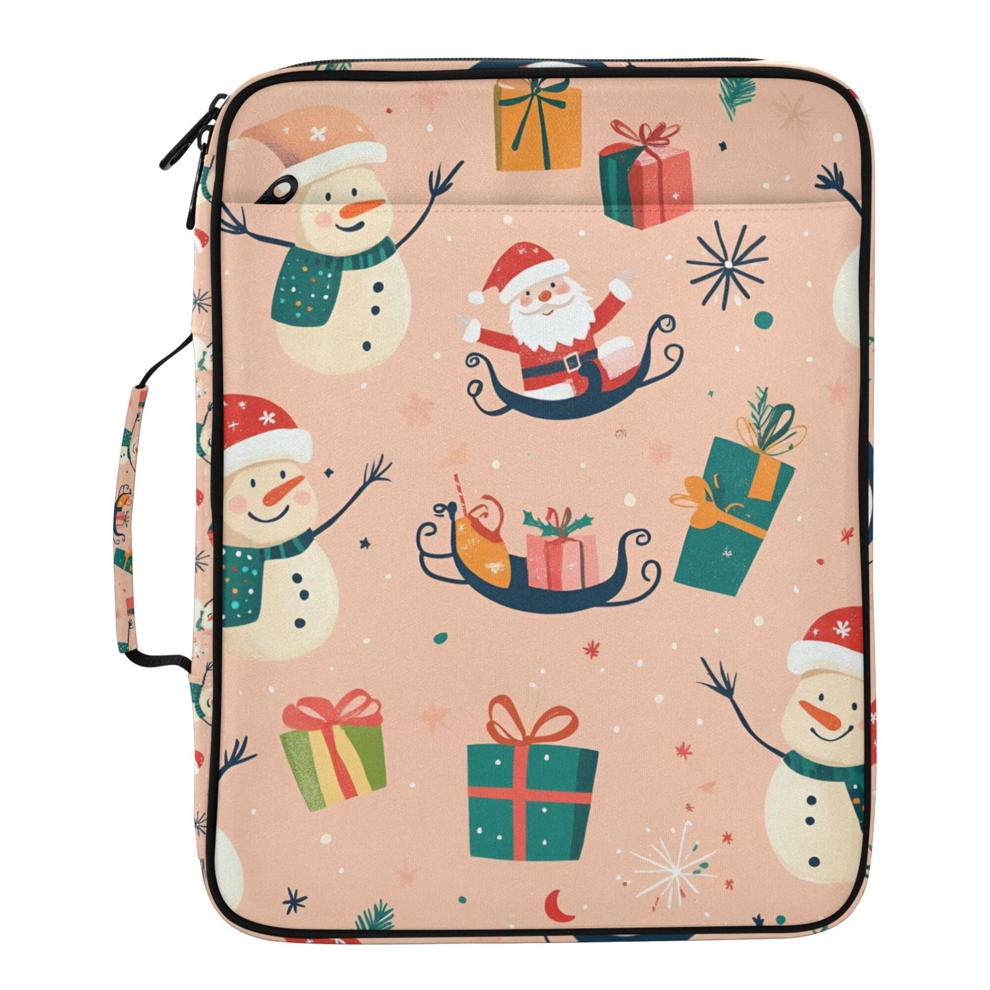 FORMRS Accordion File Folder A4 Size 7-Pocket Expanding Document Organizer Bag with 3 Ring Binder, Beige Christmas Snowman