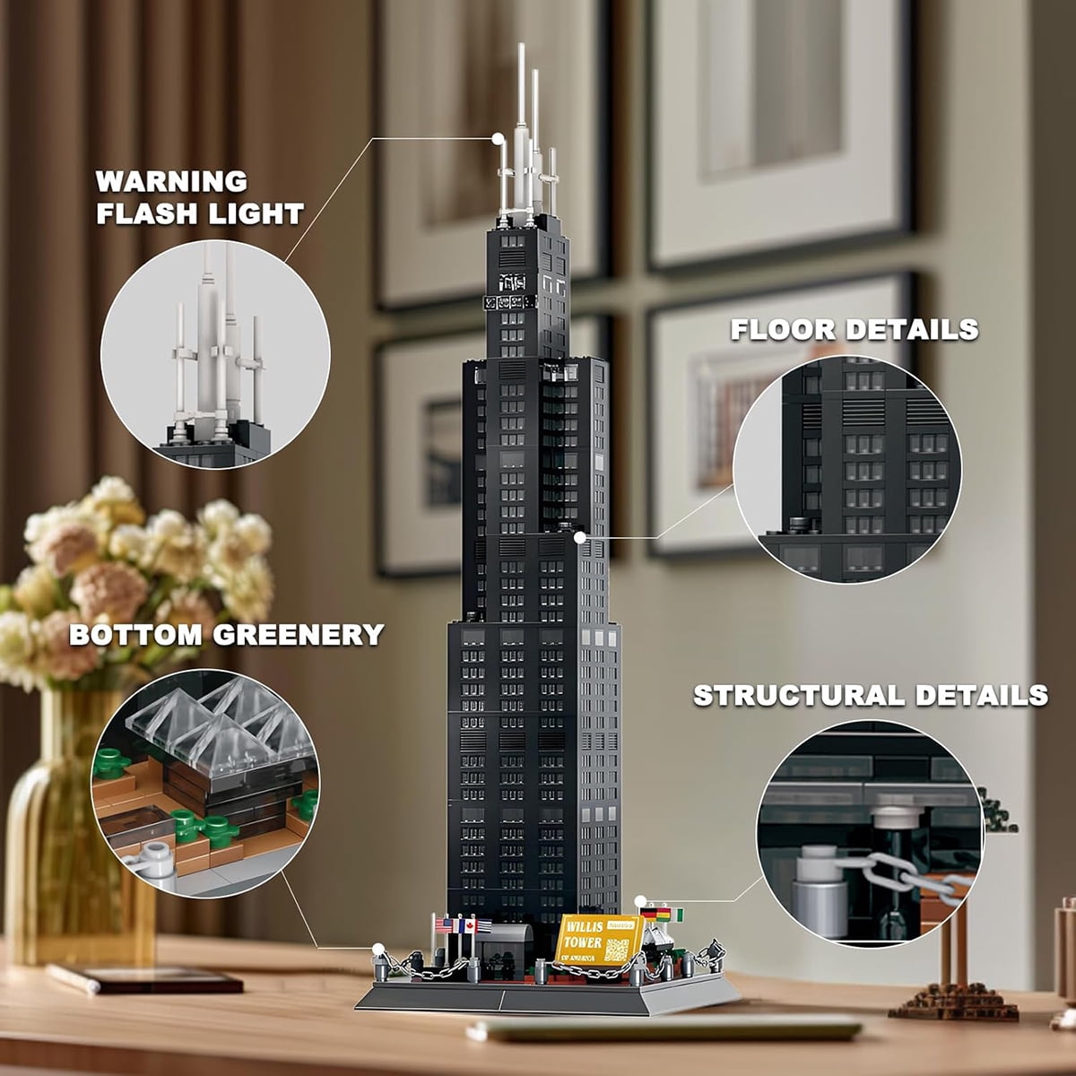 Vyytoz Willis Tower Chicago Building Set, 1241Pcs Architecture Model, Creative Display Toy, World Landmark Collection