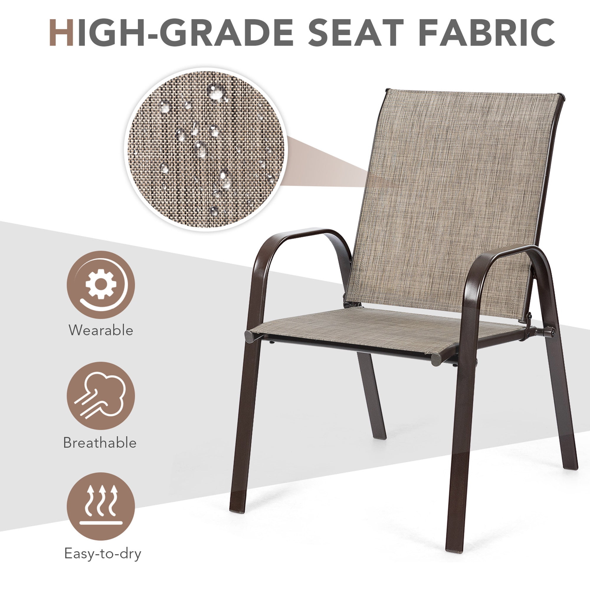 Gymax Set of 2 Patio Chairs Dining Chairs w/ Steel Frame Yard Outdoor Grey
