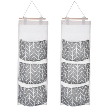 Uxcell 3 Pockets Cotton Linen Waterproof Door Hanging Storage Bags Organizer, Grey 2 Pack
