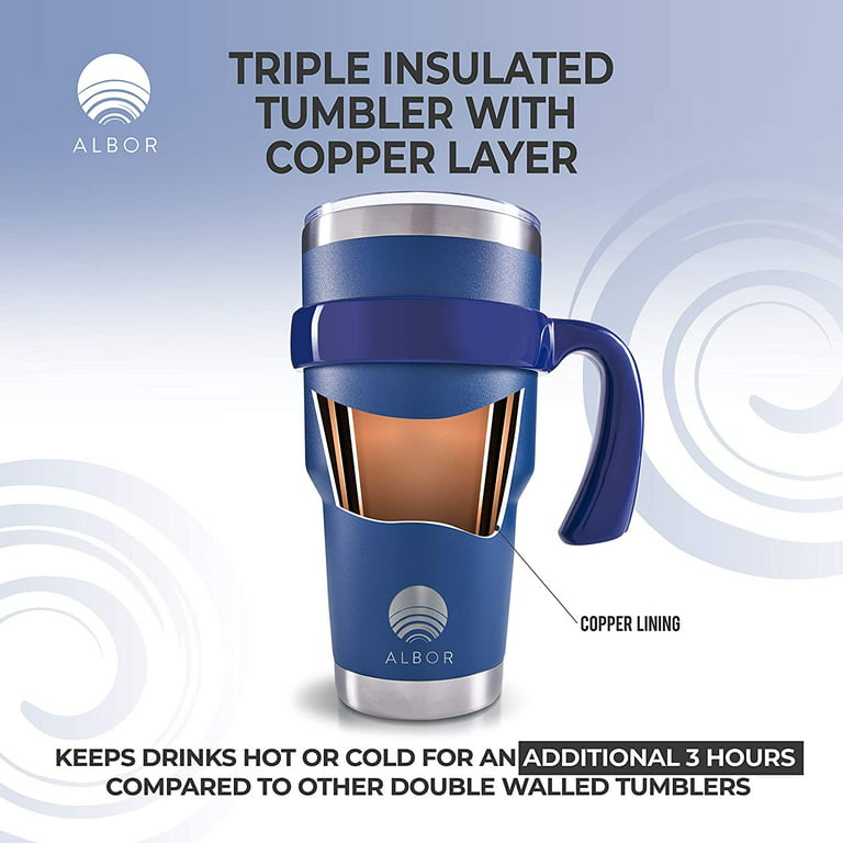 ALBOR - Insulated Tumbler - Coffee Mug with Handle, 2 Lids & More - 30 Oz,  Navy 