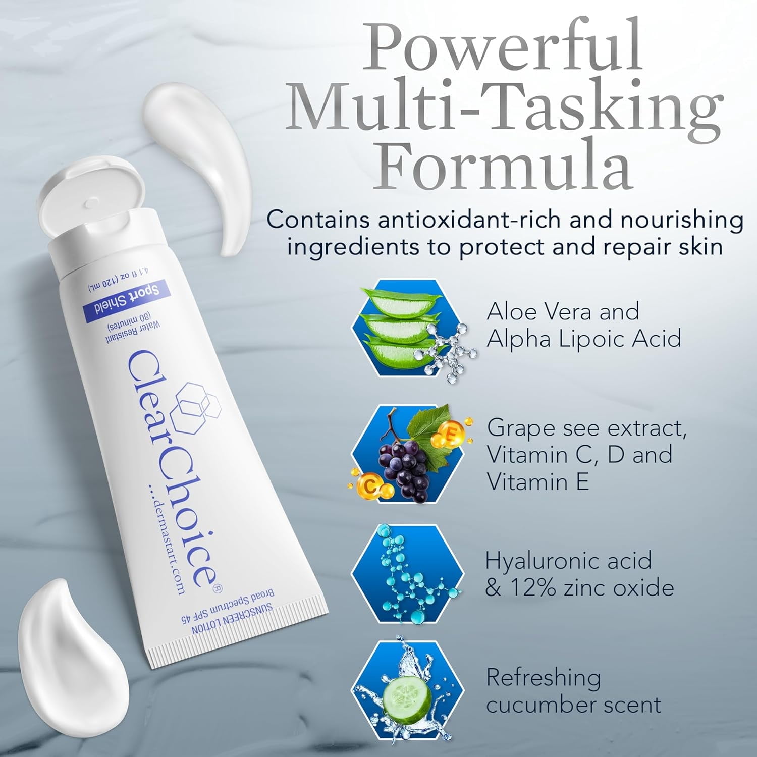 Clear Choice Sport Shield SPF 45 Natural Mineral Face Sunscreen, Zinc Oxide Sun Protection, Non-Greasy Daily Moisturizer, Water Resistant Formula, 4 oz