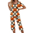 thumbnail image 2 of Womens Halloween Pajamas 2-Piece Halloween Pj Set Short Sleeve Top and 7/8 Pants Casual Outfit for Parties and Daily Wear Ginger 3XL, 2 of 5