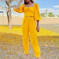 thumbnail image 4 of Idoravan Women Sets Clothing Womens Solid Color Long Sleeve Square Collar Cropped Slim Top + Casual Long Pants Suit Set, 4 of 6