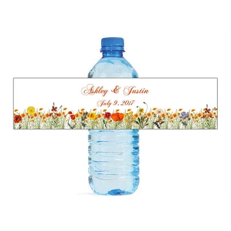 100 Poppy Fields Wedding Anniversary Engagement Party Water Bottle labels Birthday Party Easy to Use Self Stick Labels