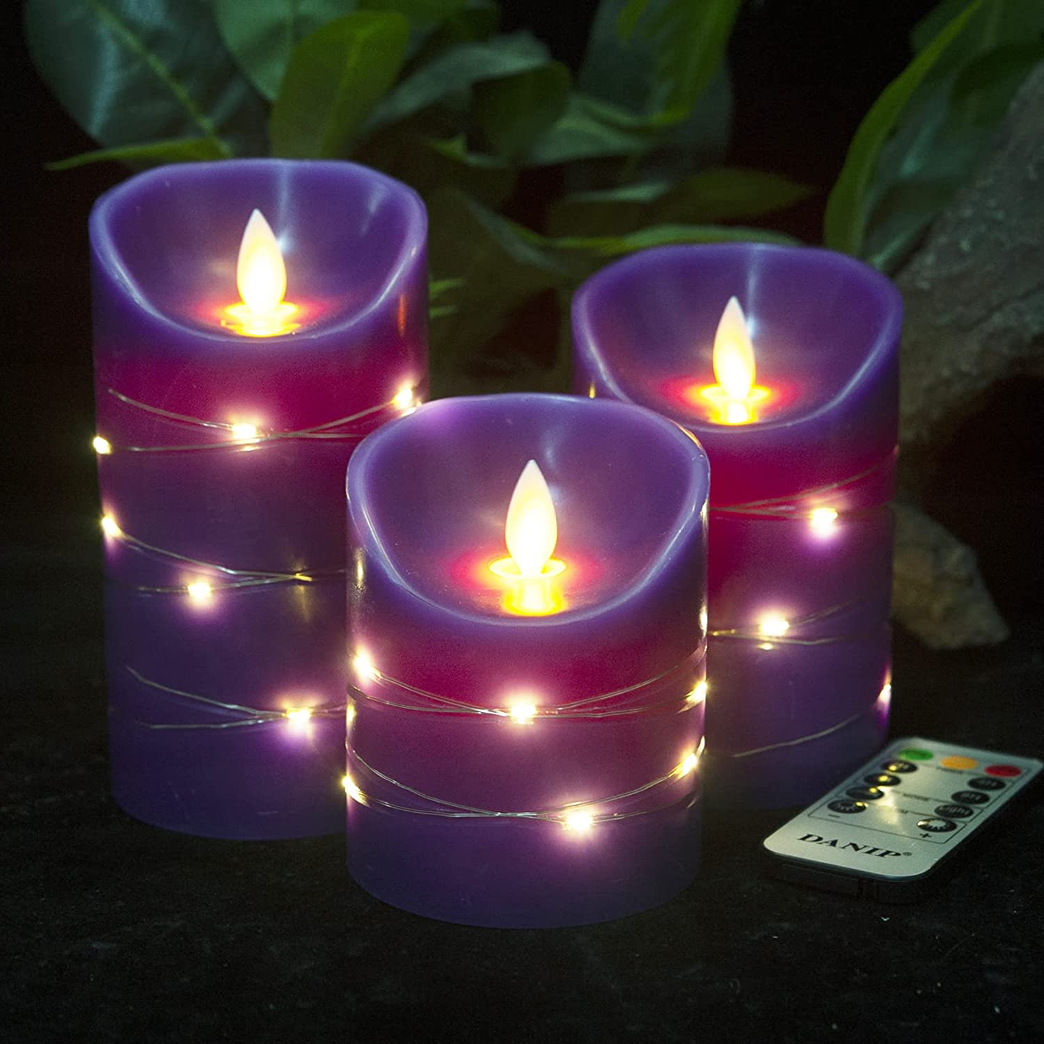 3 LED Flameless Candle,Builtin Star String, Remote Control, 24 Hours