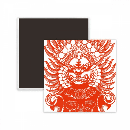

Peking Opera Red Gongtongguan Paper-cut Square Ceracs Fridge Magnet Keepsake Memento